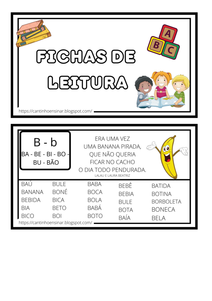 Fichas de leitura com todas as letras do alfabeto