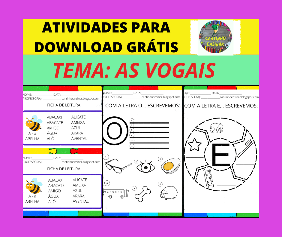 Atividades com Vogais para Download grátis - Cantinho Ensinar