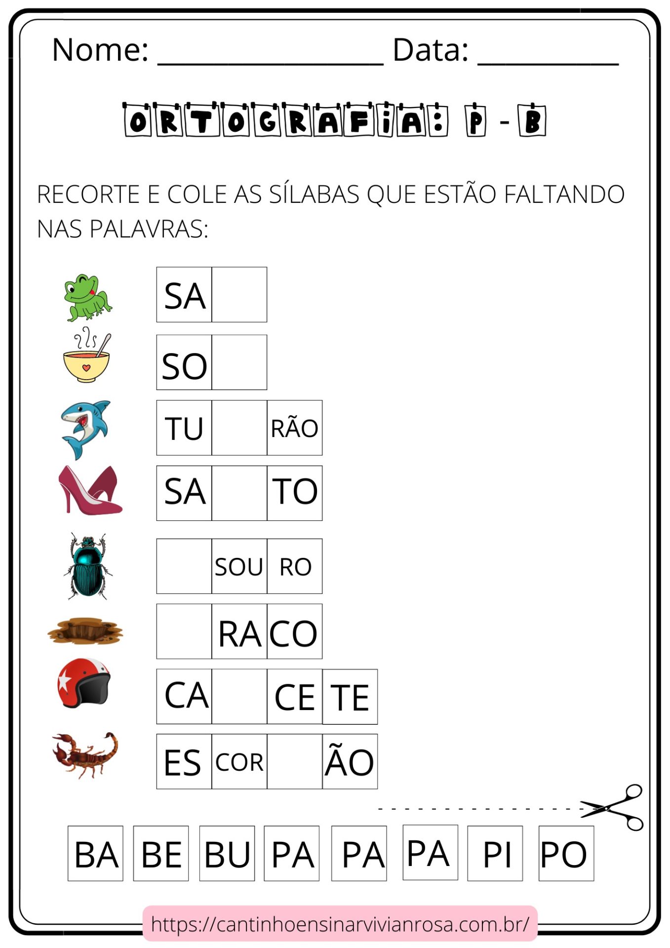 Atividades Ortográficas: P/B - Baixe Gratuitamente - Cantinho Ensinar