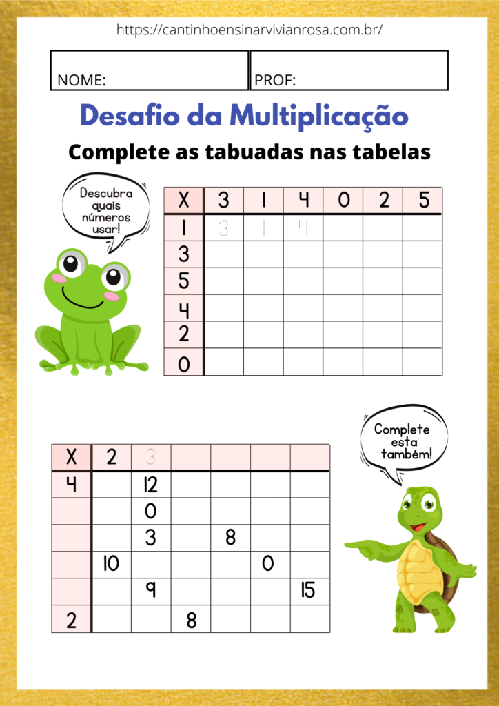 Tabuadas de Parede para Impressão - MULTIPLICAÇÃO do 0 ao 10