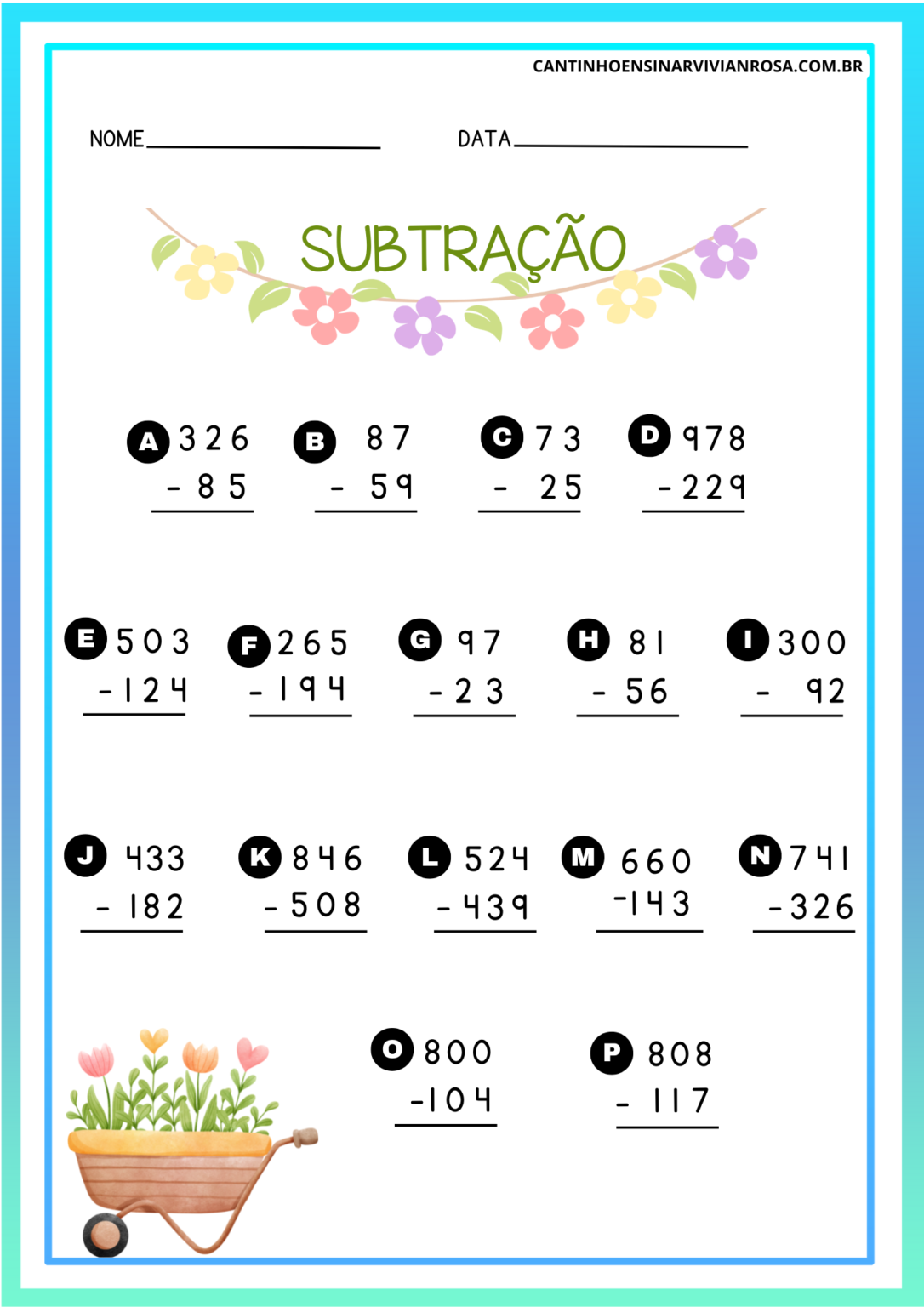 Atividades De Subtração Para Imprimir Cantinho Ensinar