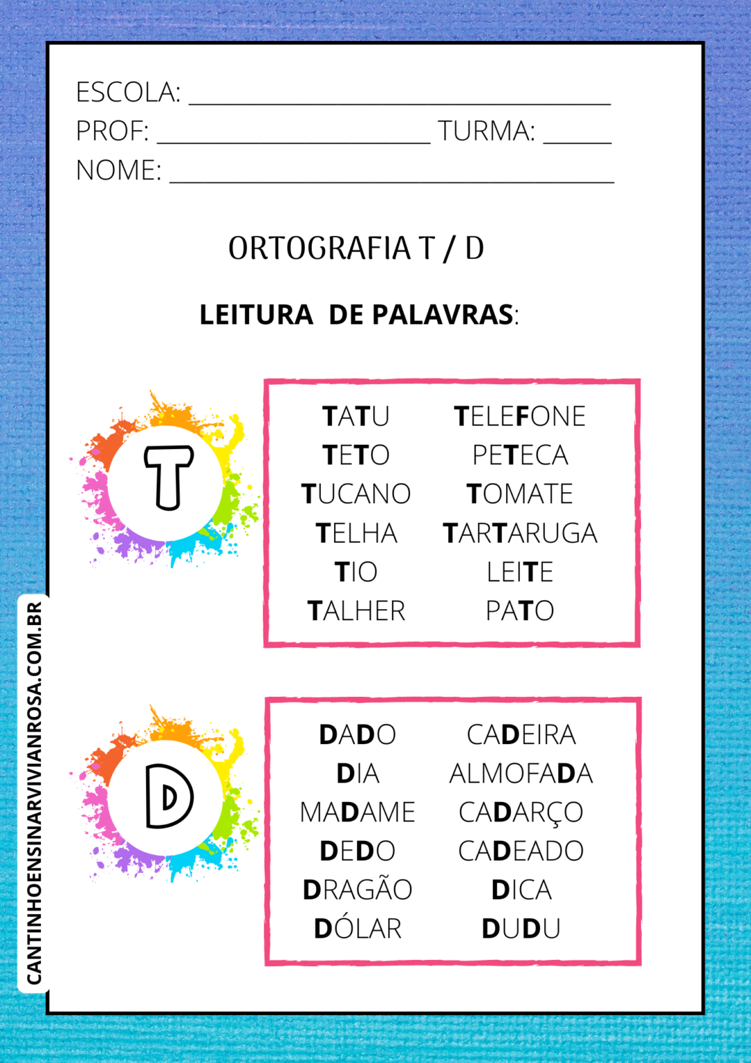 Atividades De Ortografia T E D Para Baixar Cantinho Ensinar