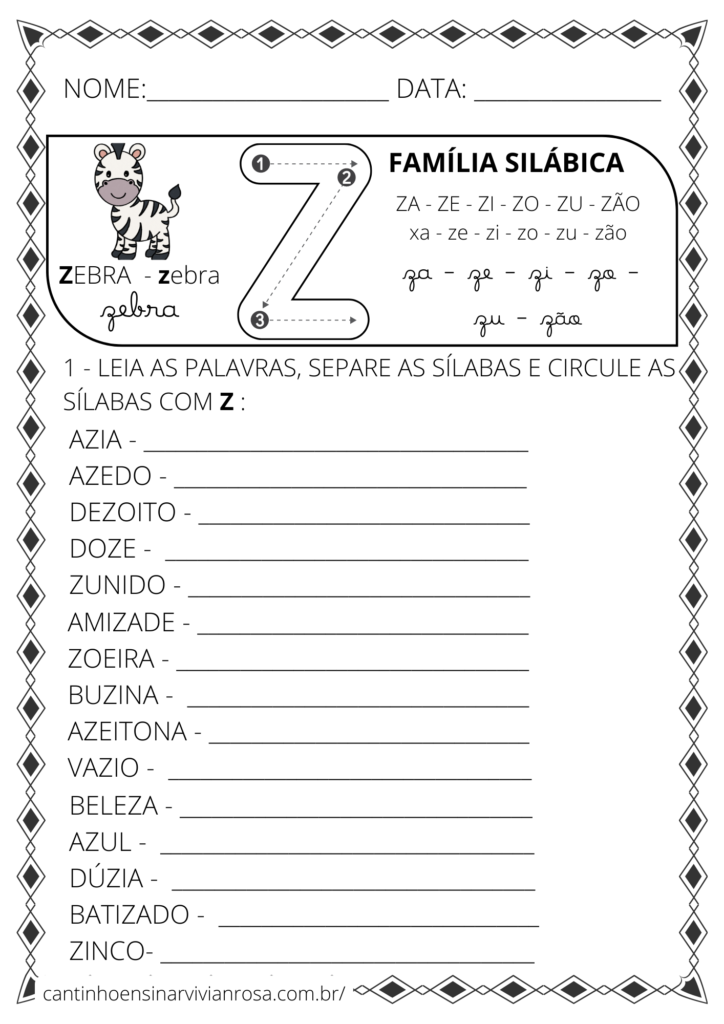 Atividades de Alfabetização das famílias silábicas - R, S, T, V, X, Z -  Cantinho Ensinar